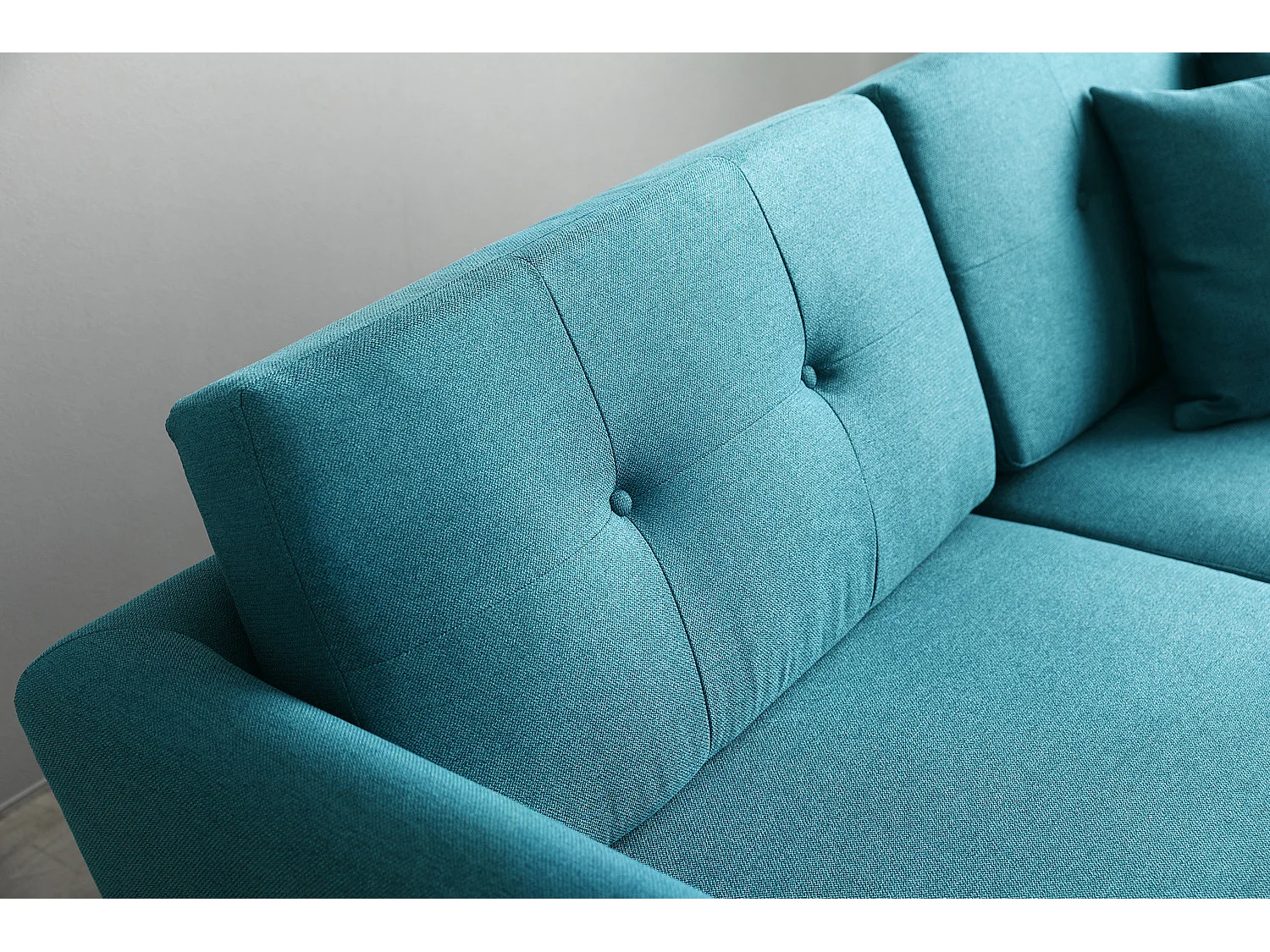 Canapé scandinave 3 places et 2 coussins en tissu bleu canard HOGA