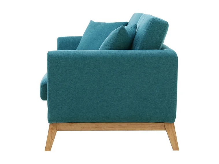 Canapé scandinave 3 places et 2 coussins en tissu bleu canard HOGA