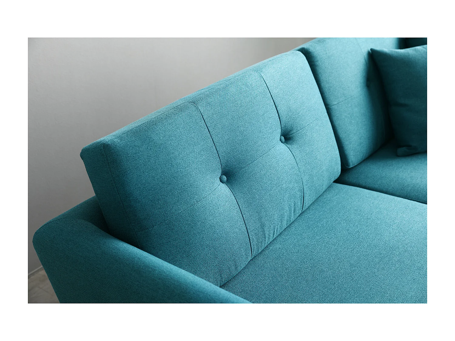 Canapé scandinave 3 places et 2 coussins en tissu bleu canard HOGA