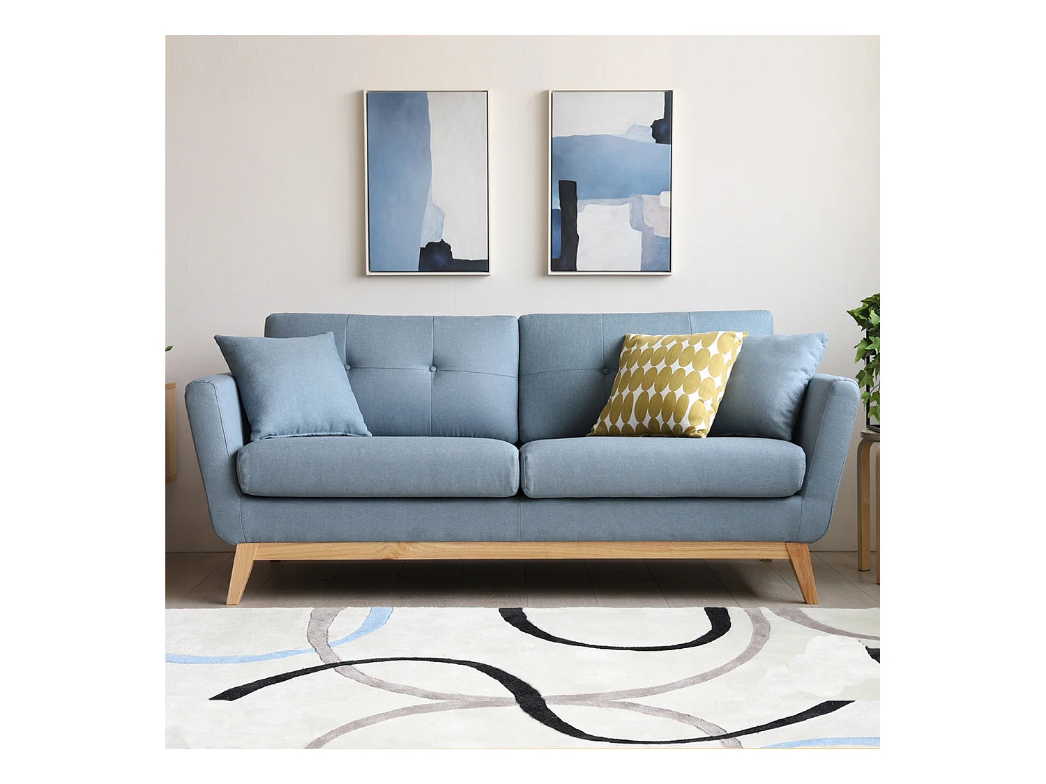 Canapé scandinave 3 places en tissu bleu pastel HOGA