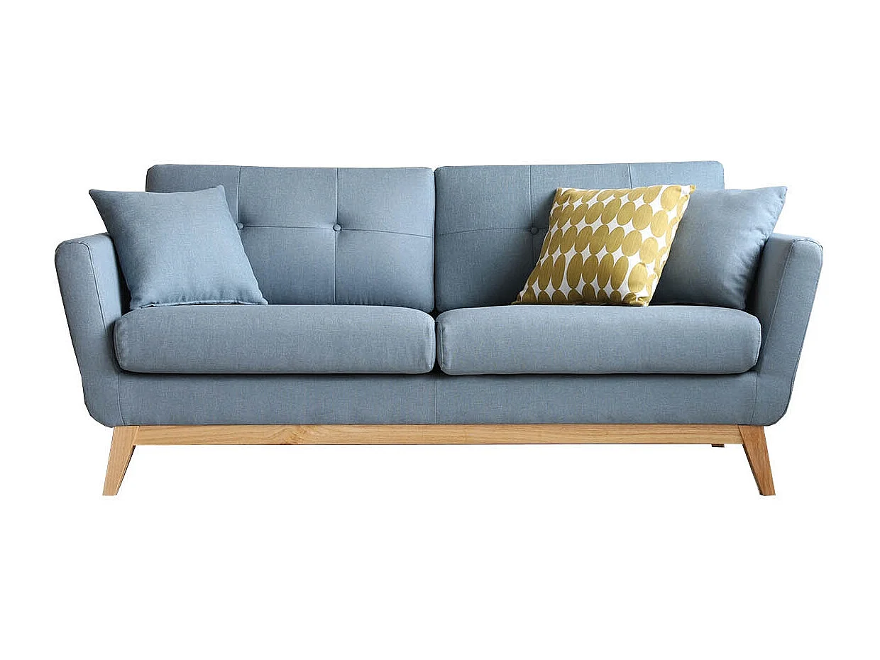 Canapé scandinave 3 places en tissu bleu pastel HOGA