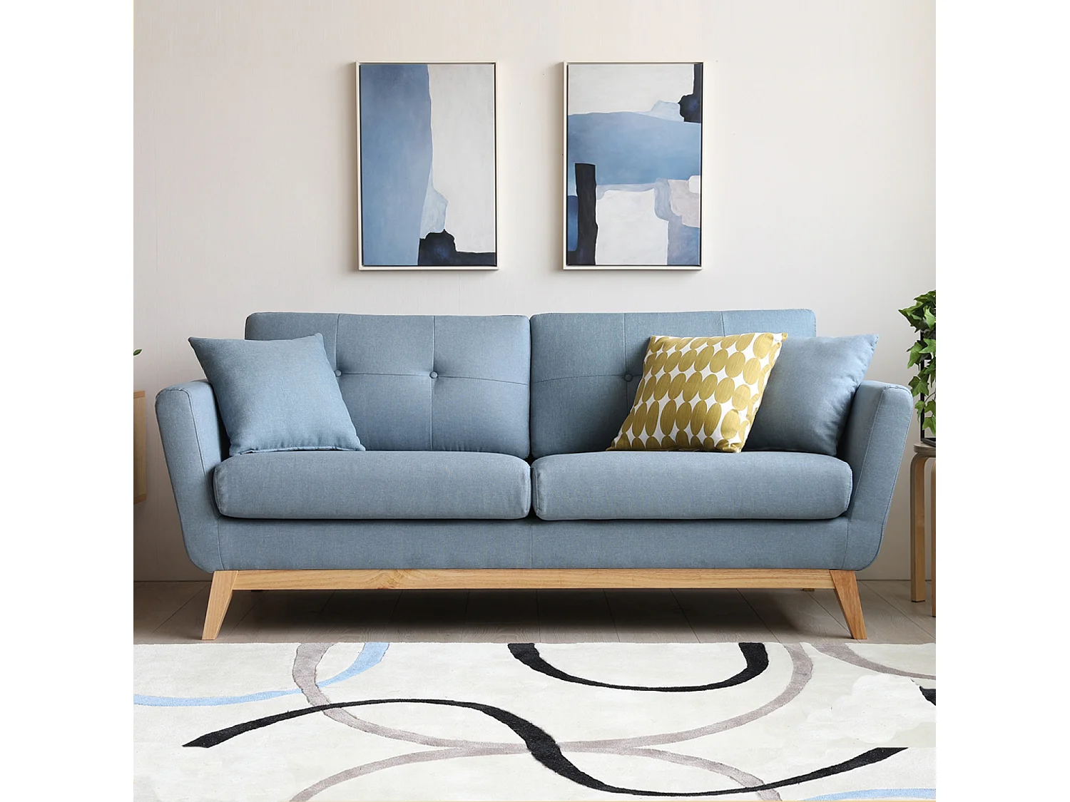 Canapé 3 places scandinave en tissu bleu pastel HOGA
