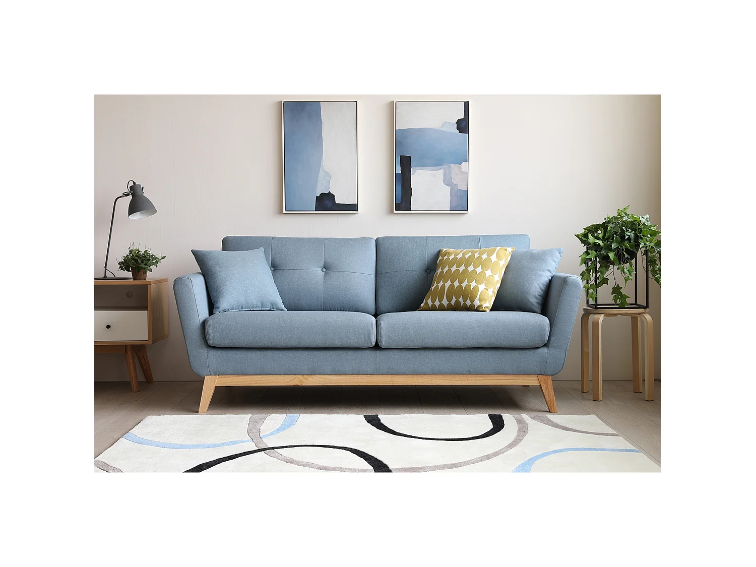 Canapé 3 places scandinave en tissu bleu pastel HOGA