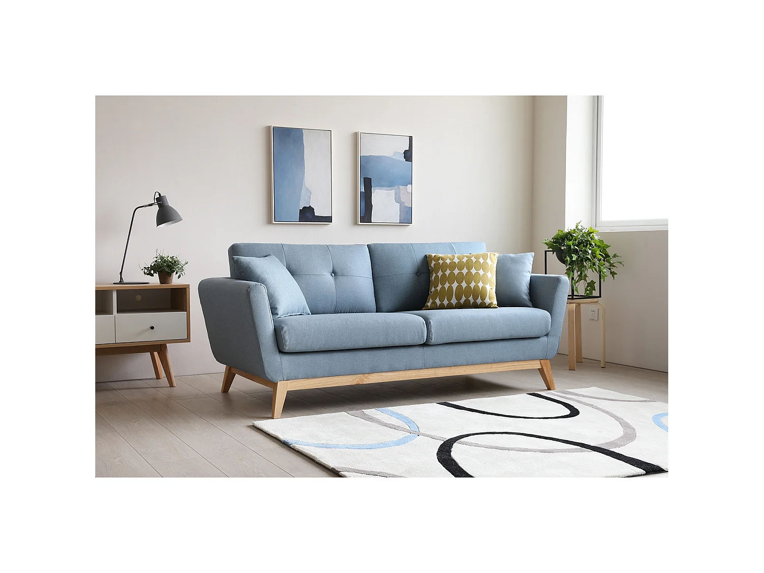 Canapé 3 places scandinave en tissu bleu pastel HOGA