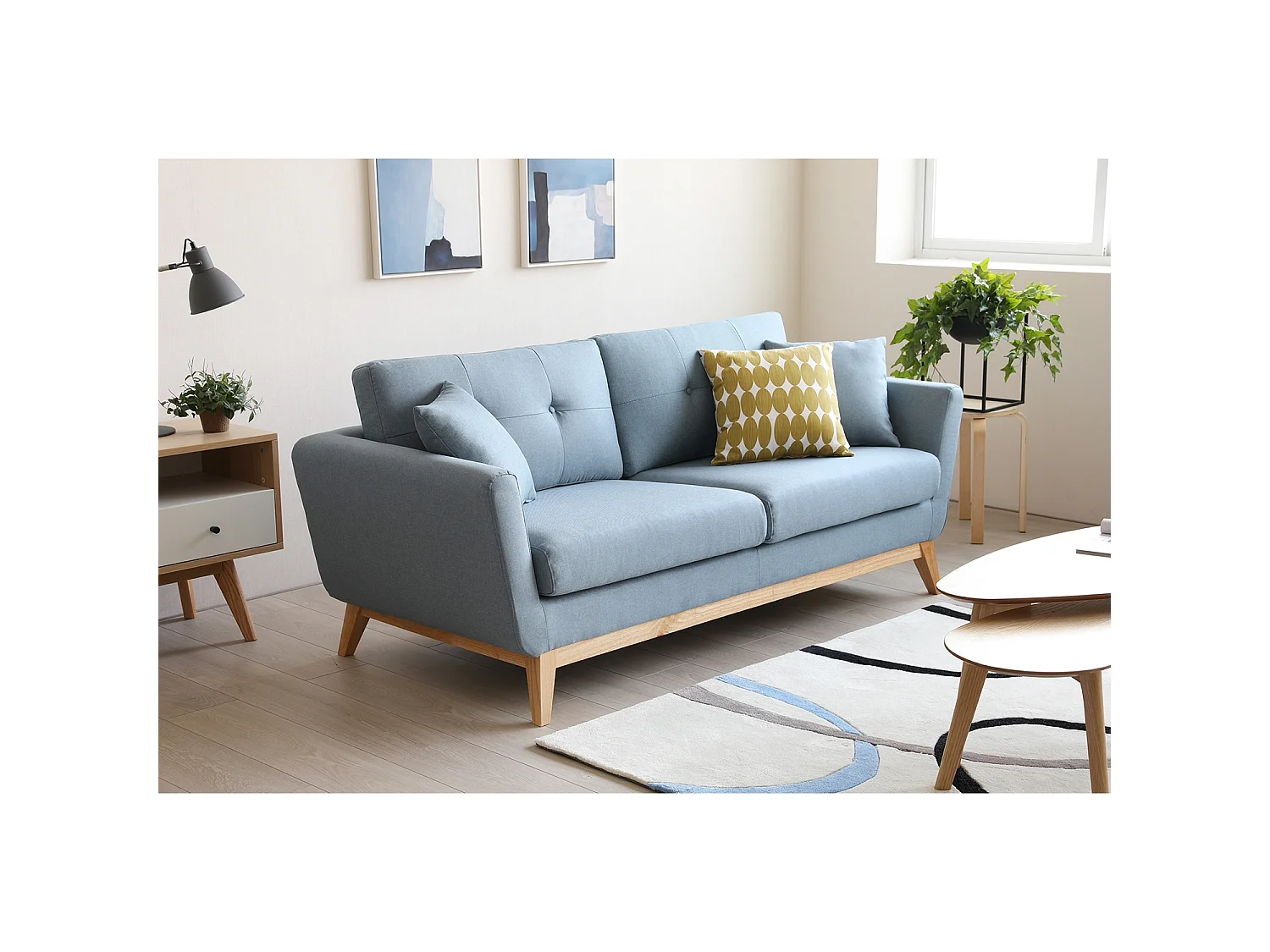 Canapé 3 places scandinave en tissu bleu pastel HOGA