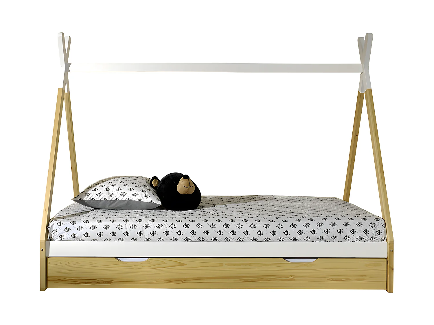 Pack - Lit Enfant & Tiroir "Tipi" 90x200cm Blanc & Naturel