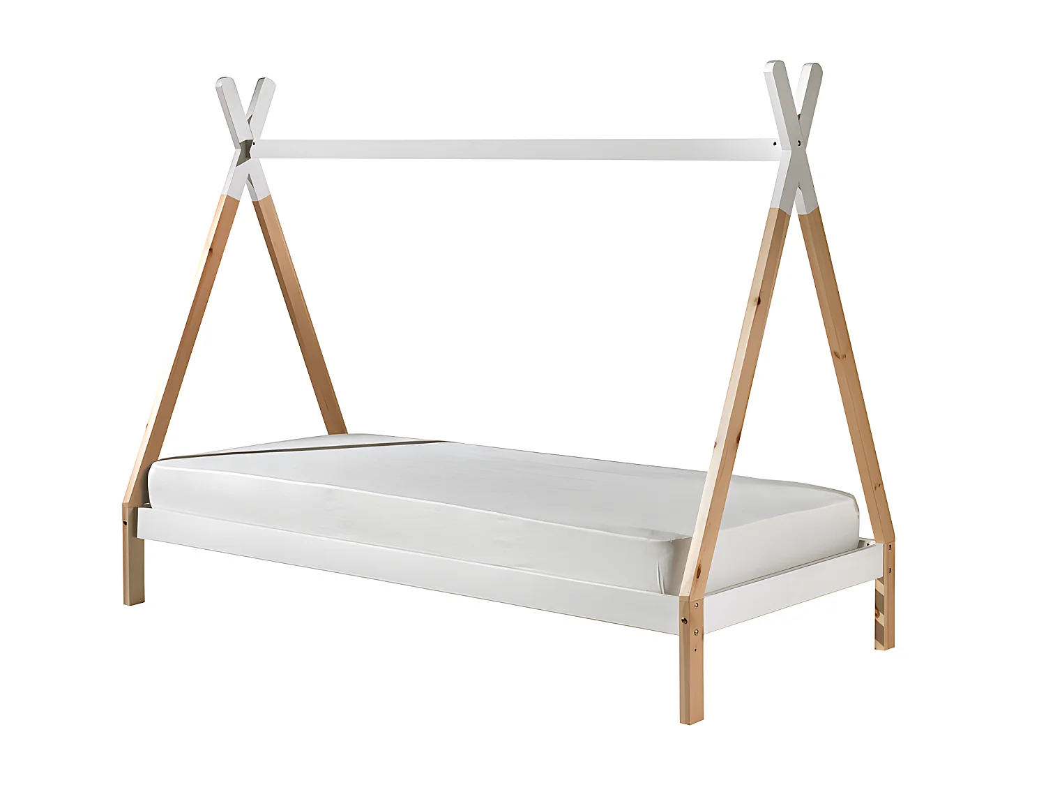 Pack - Lit Enfant & Tiroir "Tipi" 90x200cm Blanc & Naturel