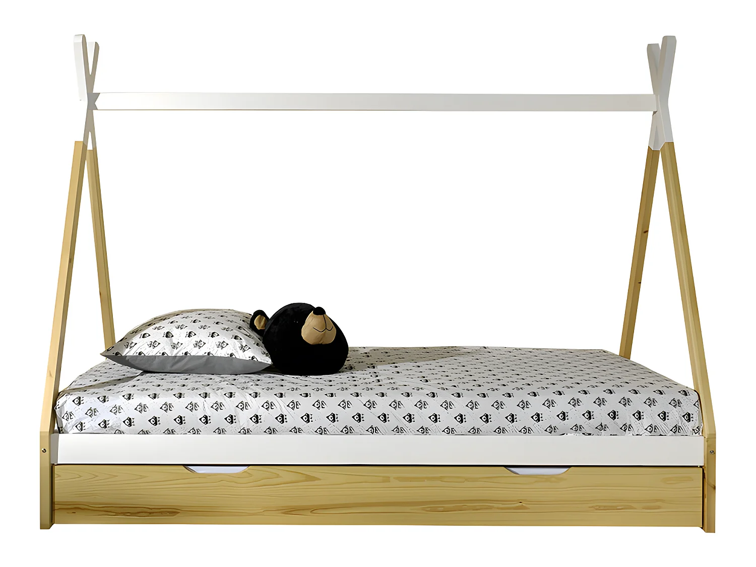 Pack - Lit Enfant & Tiroir "Tipi" 90x200cm Blanc & Naturel