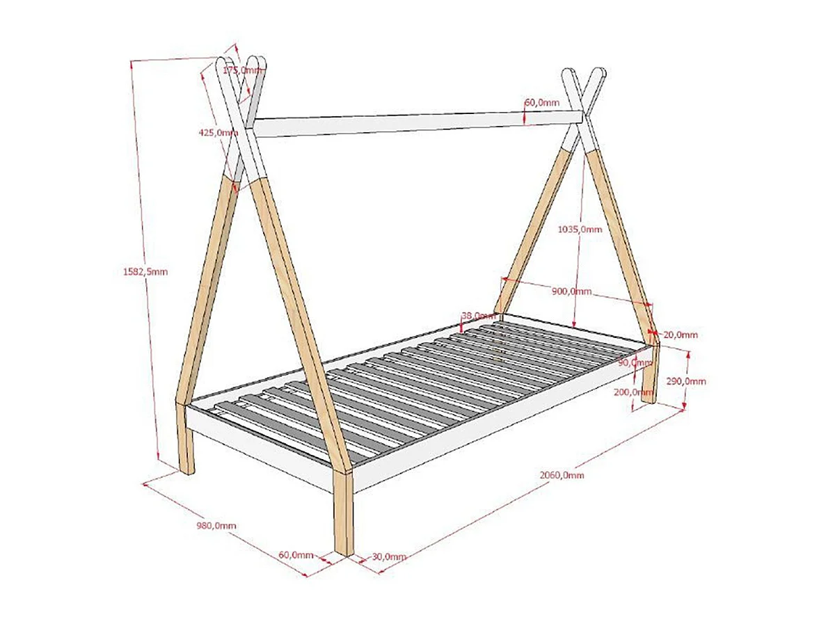 Pack - Lit Enfant & Tiroir "Tipi" 90x200cm Blanc & Naturel