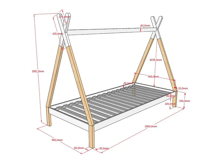 Pack - Lit Enfant & Tiroir "Tipi" 90x200cm Blanc & Naturel