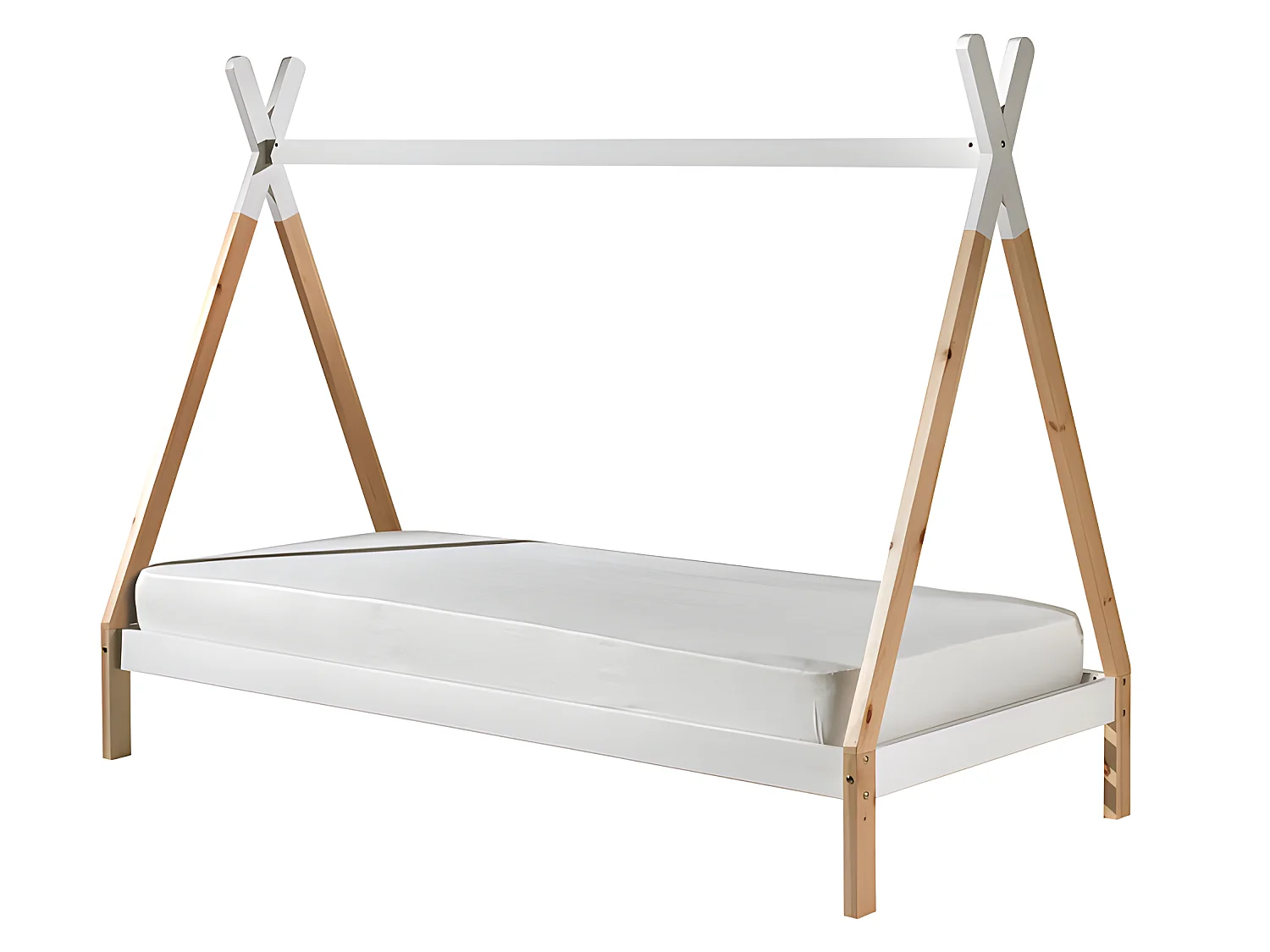 Pack - Lit Enfant, Tiroir & Voile "Tipi" 90x200cm Blanc & Naturel