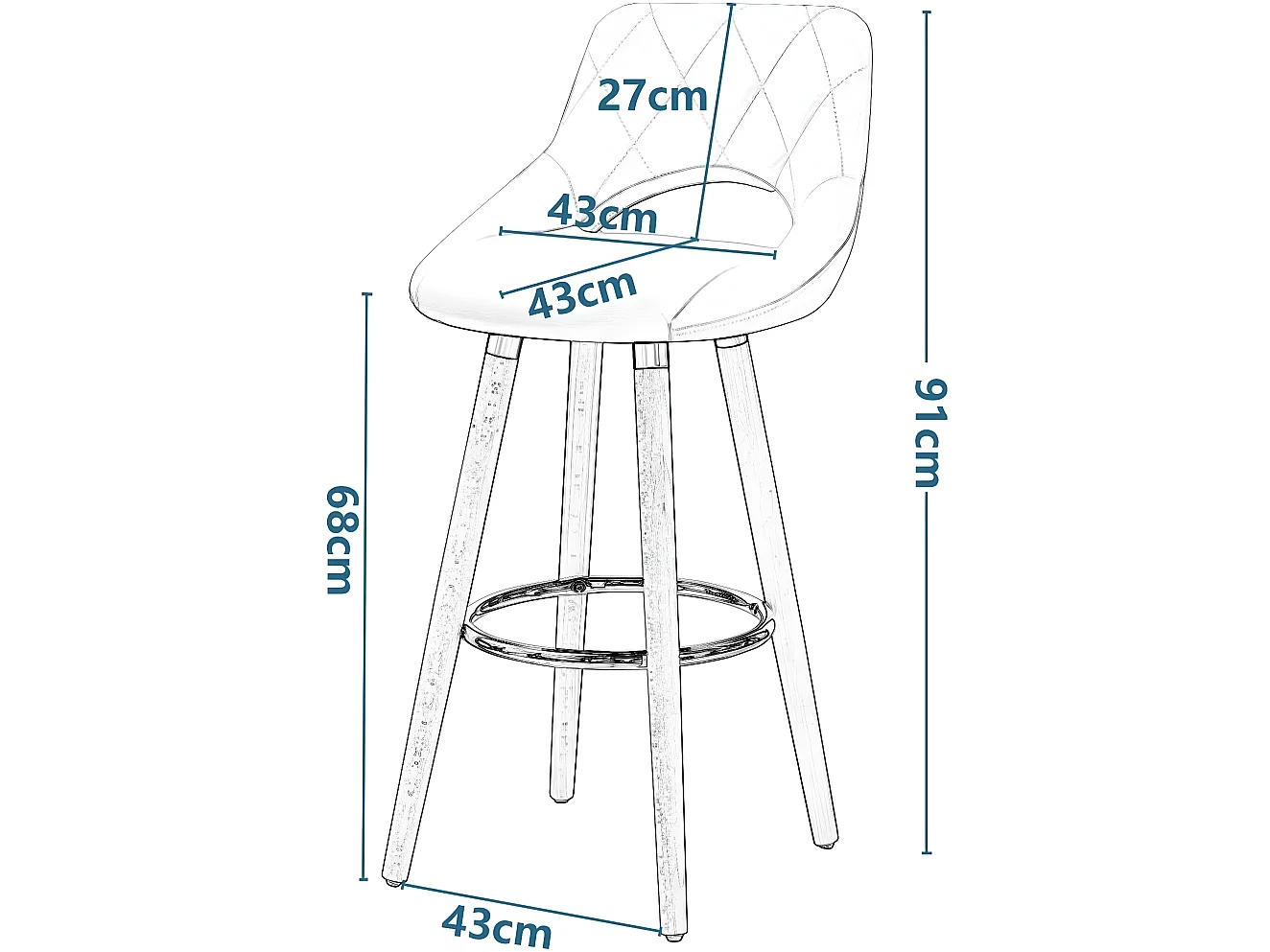 Lot de 2 tabourets de bar en revêtement tissu avec pieds en bois anthracite 19_0000563