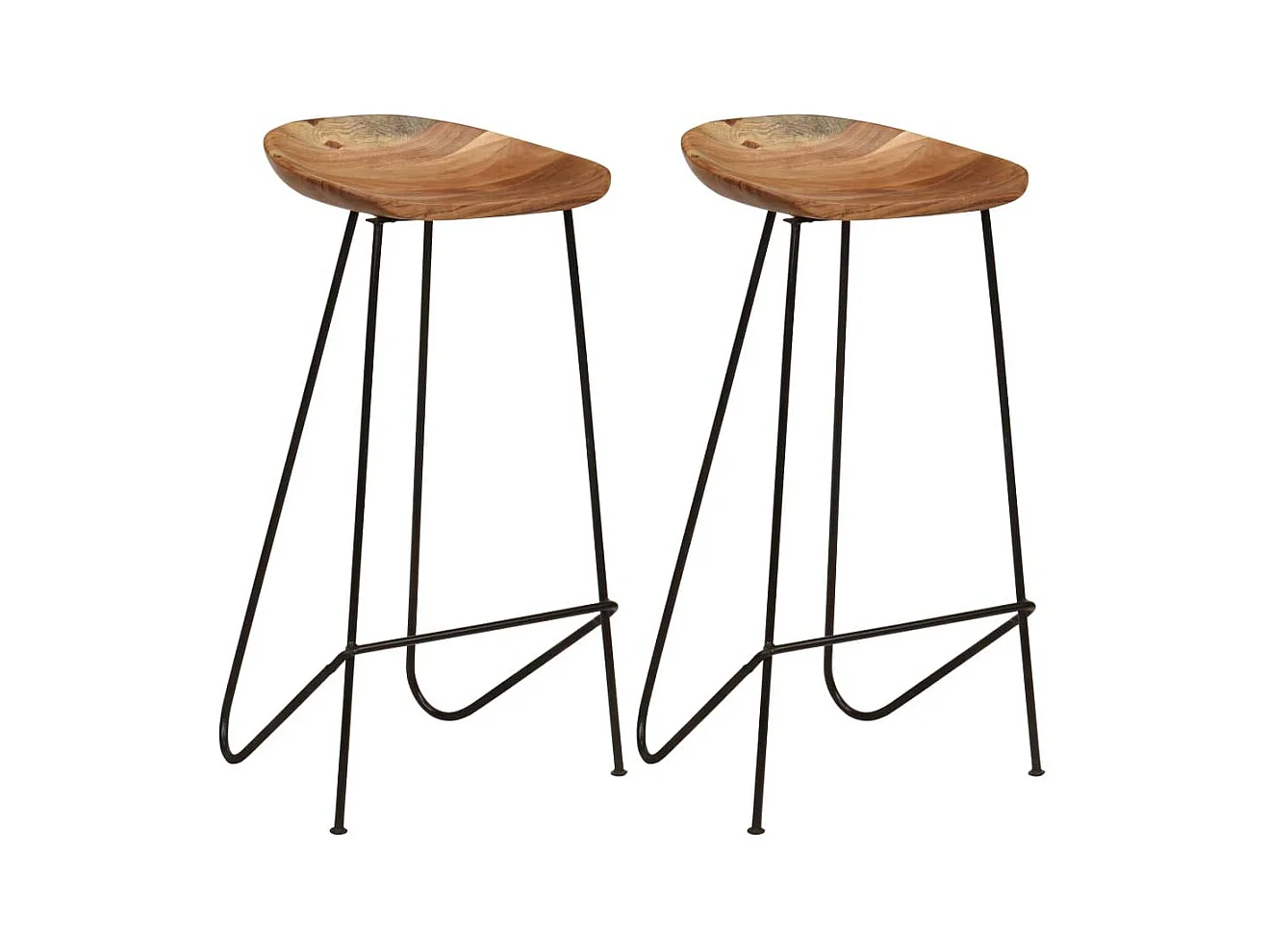 Juego de dos taburetes de bar de diseño con asiento de madera maciza de acacia 1202088