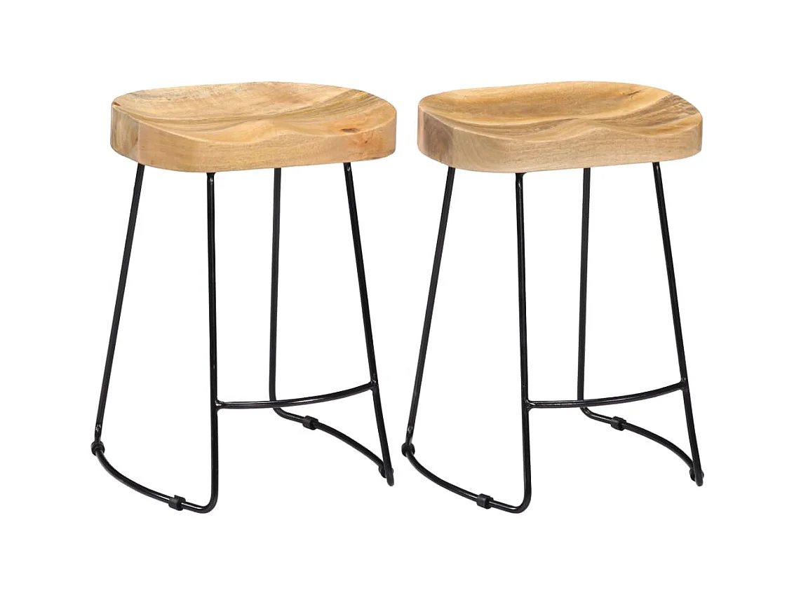 Set di due sgabelli da bar di design sedia seduta in legno massello di mango 1202098