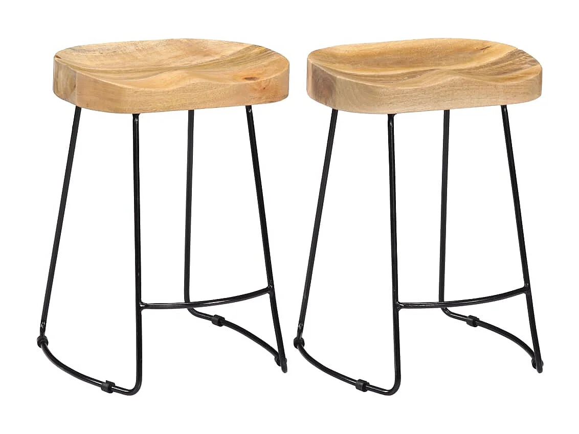 Set di due sgabelli da bar di design sedia seduta in legno massello di mango 1202098