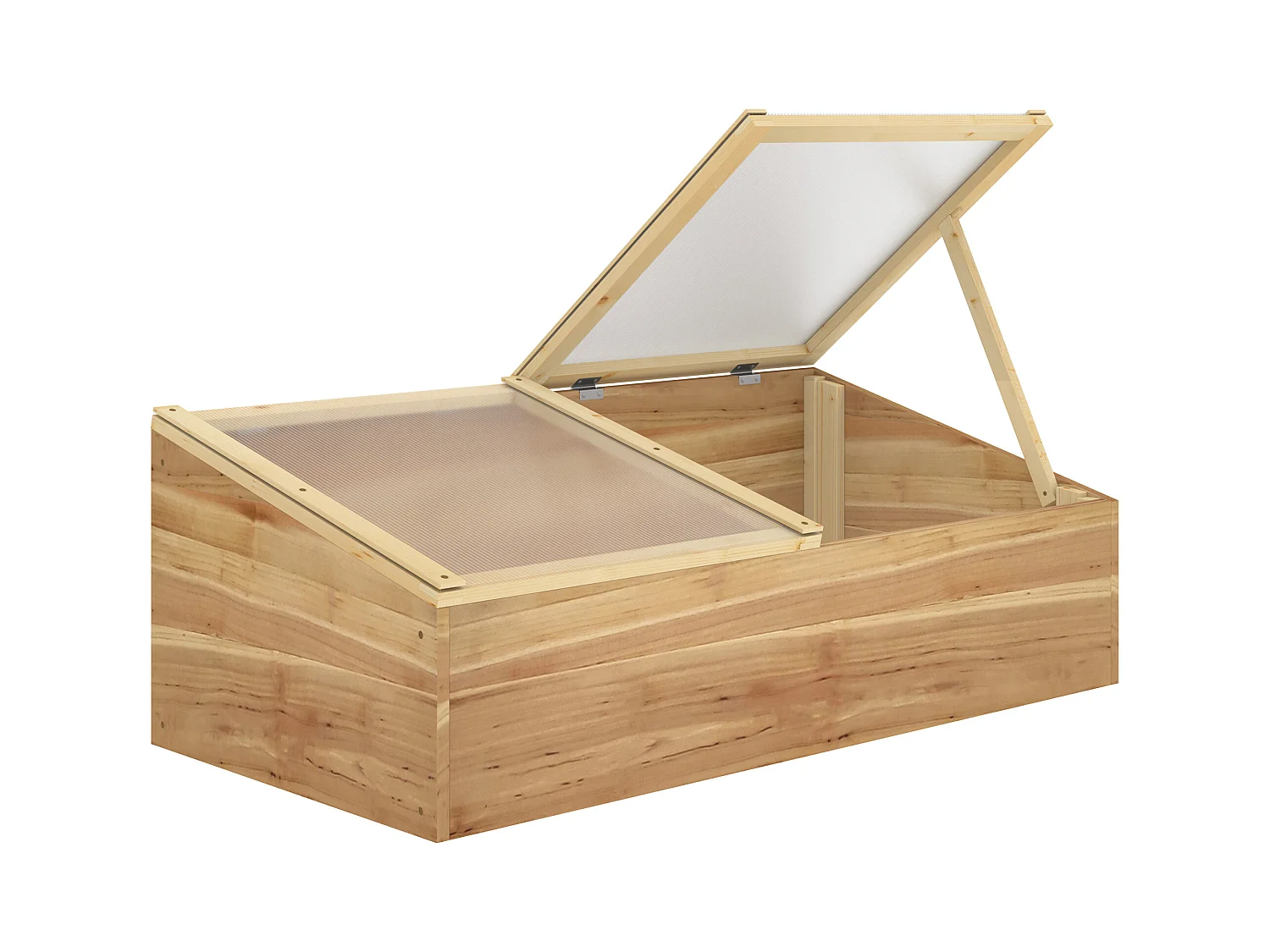 Mini serre de jardin serre pour semis dim. 100L x 50l x 36H cm toit 2 pans ouvrables séparement panneaux de polycarbonate bois sapin pré-huilé