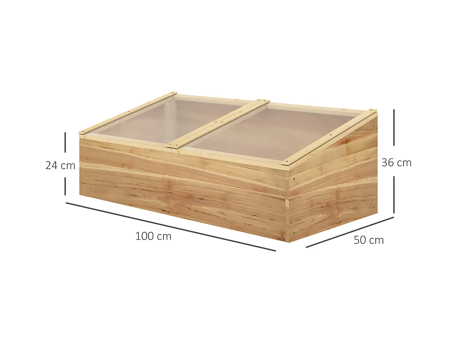 Mini serre de jardin serre pour semis dim. 100L x 50l x 36H cm toit 2 pans ouvrables séparement panneaux de polycarbonate bois sapin pré-huilé