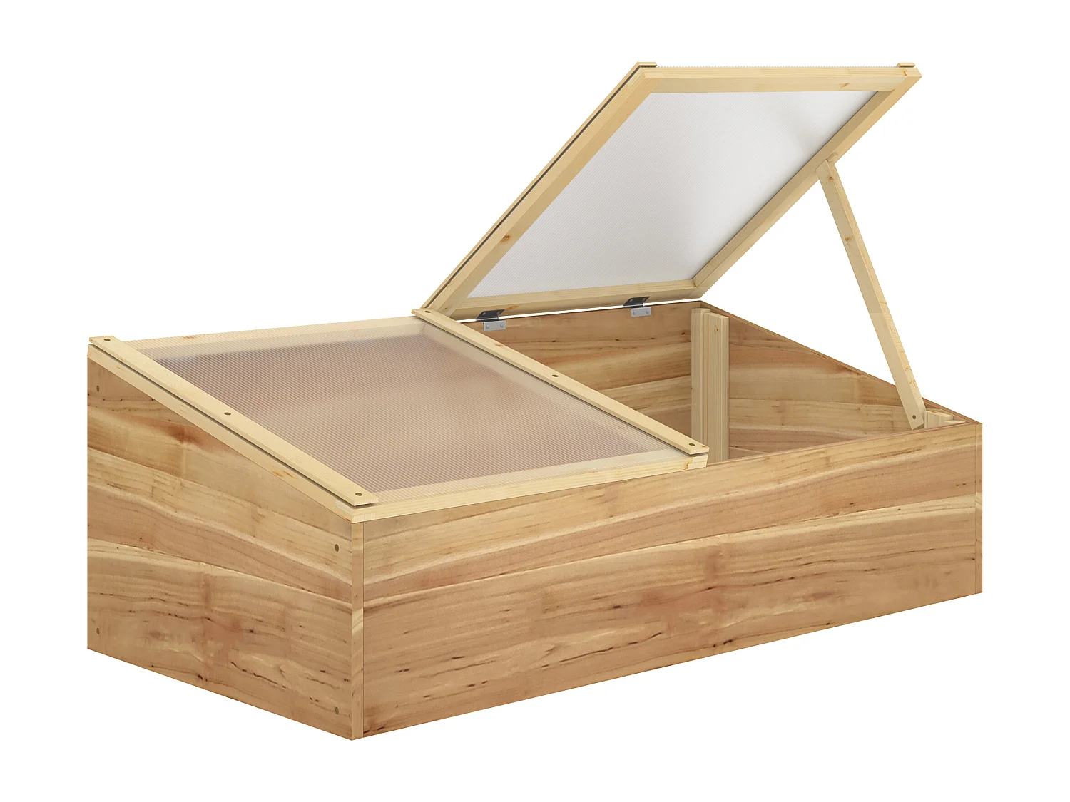 Mini serre de jardin serre pour semis dim. 100L x 50l x 36H cm toit 2 pans ouvrables séparement panneaux de polycarbonate bois sapin pré-huilé