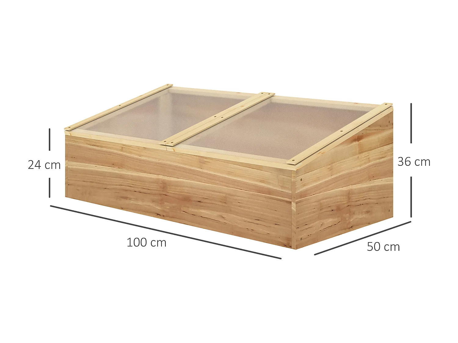 Mini serre de jardin serre pour semis dim. 100L x 50l x 36H cm toit 2 pans ouvrables séparement panneaux de polycarbonate bois sapin pré-huilé