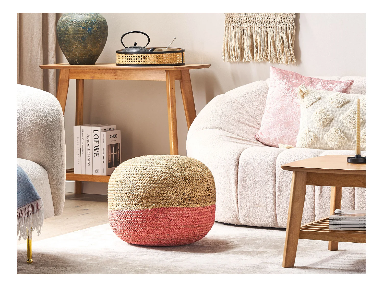 Pouf DUKI Jute Rose 50 cm 50 cm 40 cm
