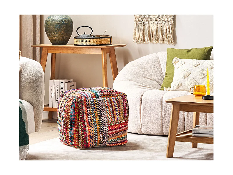 Pouf Baumwolle bunt 40x40x40 cm Sitzkissen Bodenkissen im Boho Stil Mekhtar