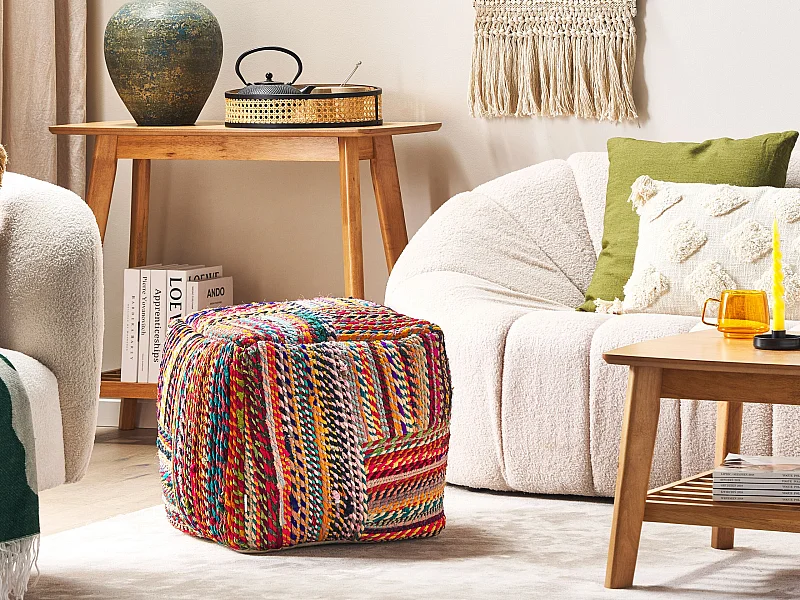Pouf Baumwolle bunt 40x40x40 cm Sitzkissen Bodenkissen im Boho Stil Mekhtar