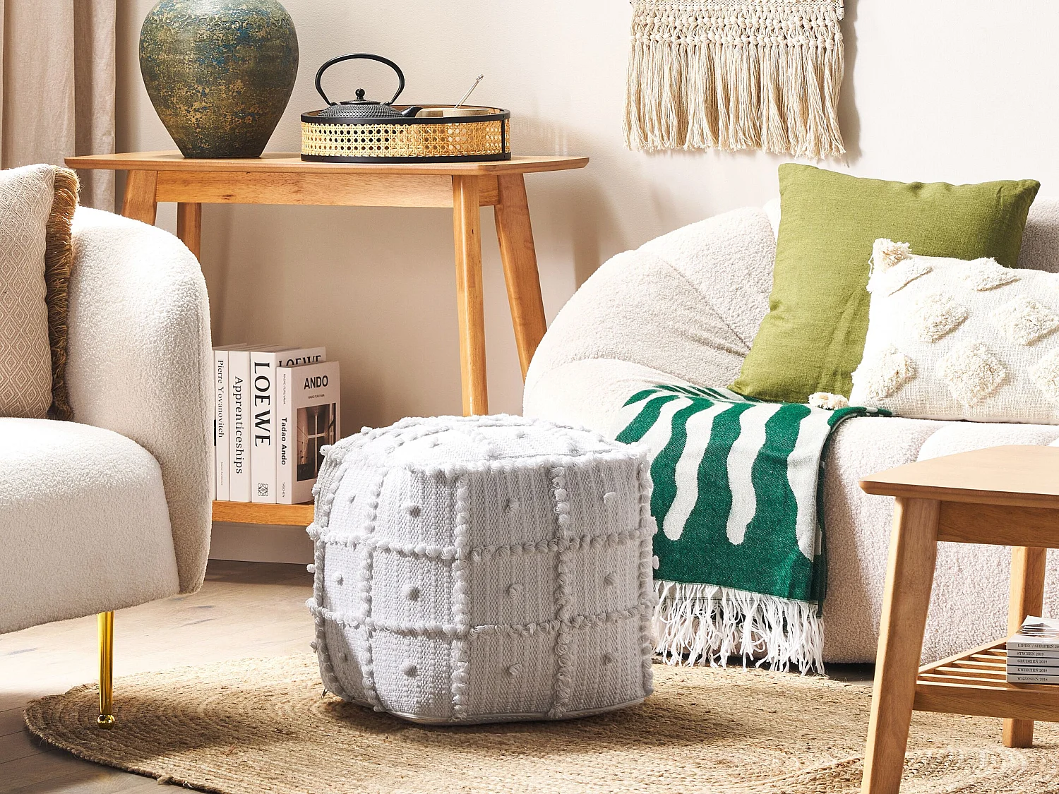 Pouf HARNAI Coton Blanc 40 cm 40 cm 40 cm