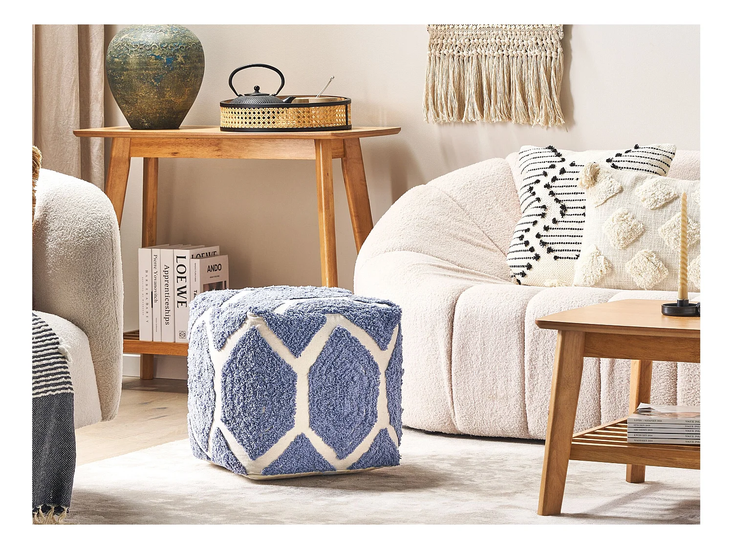 Poef ROJHAN Katoen Blauw 40 cm 40 cm 40 cm