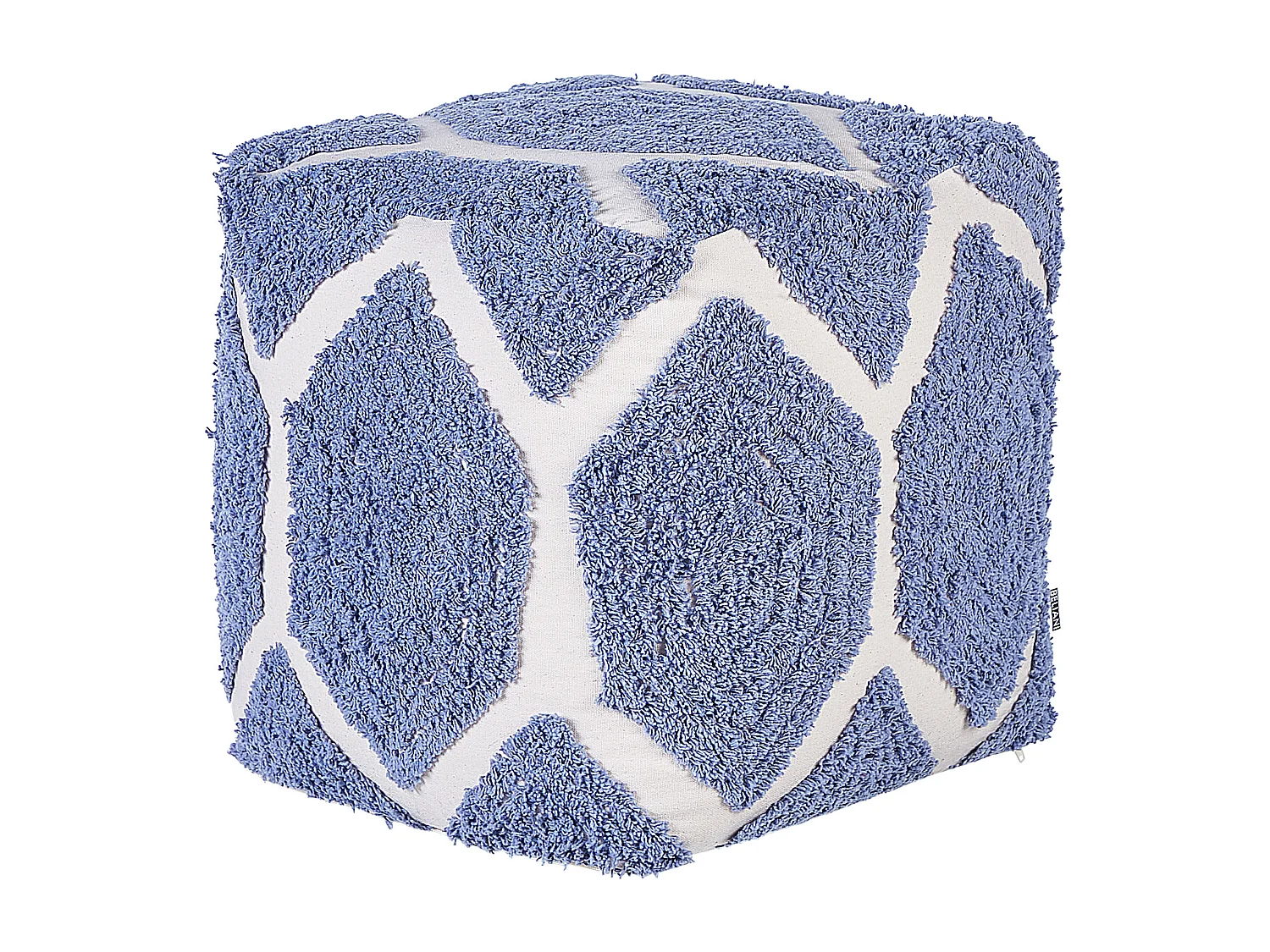 Pouf Baumwolle beige / blau geometrisches Muster strukturiert Boho Rojhan