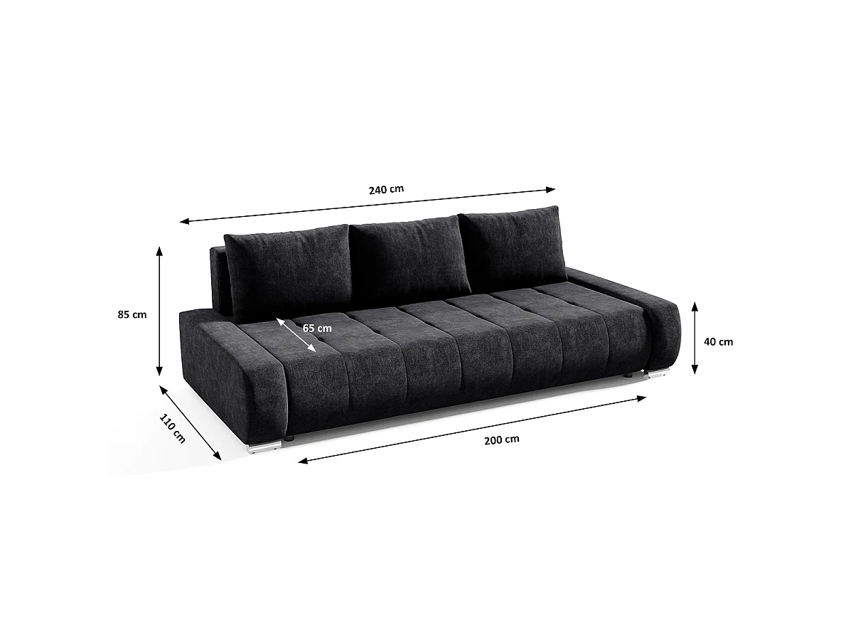 Canapé convertible 3 places avec coffre en tissu gris anthracite