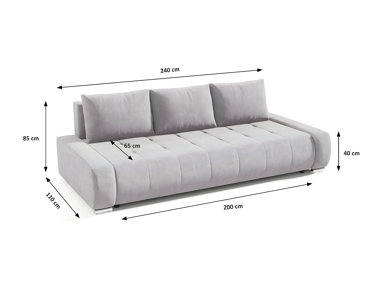 Canapé convertible 3 places avec coffre Jonas Gris clair