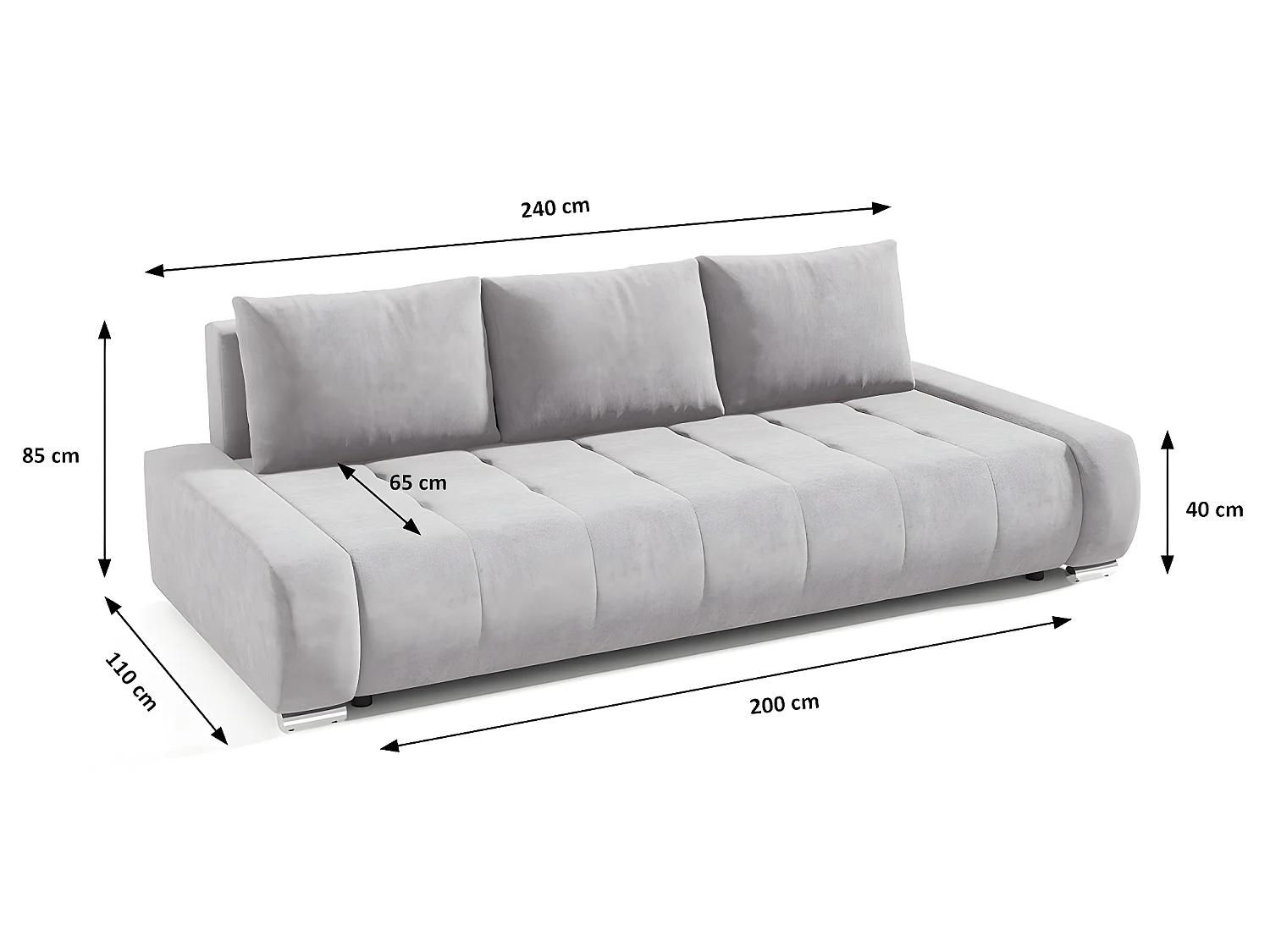 Canapé convertible 3 places avec coffre Jonas Gris clair