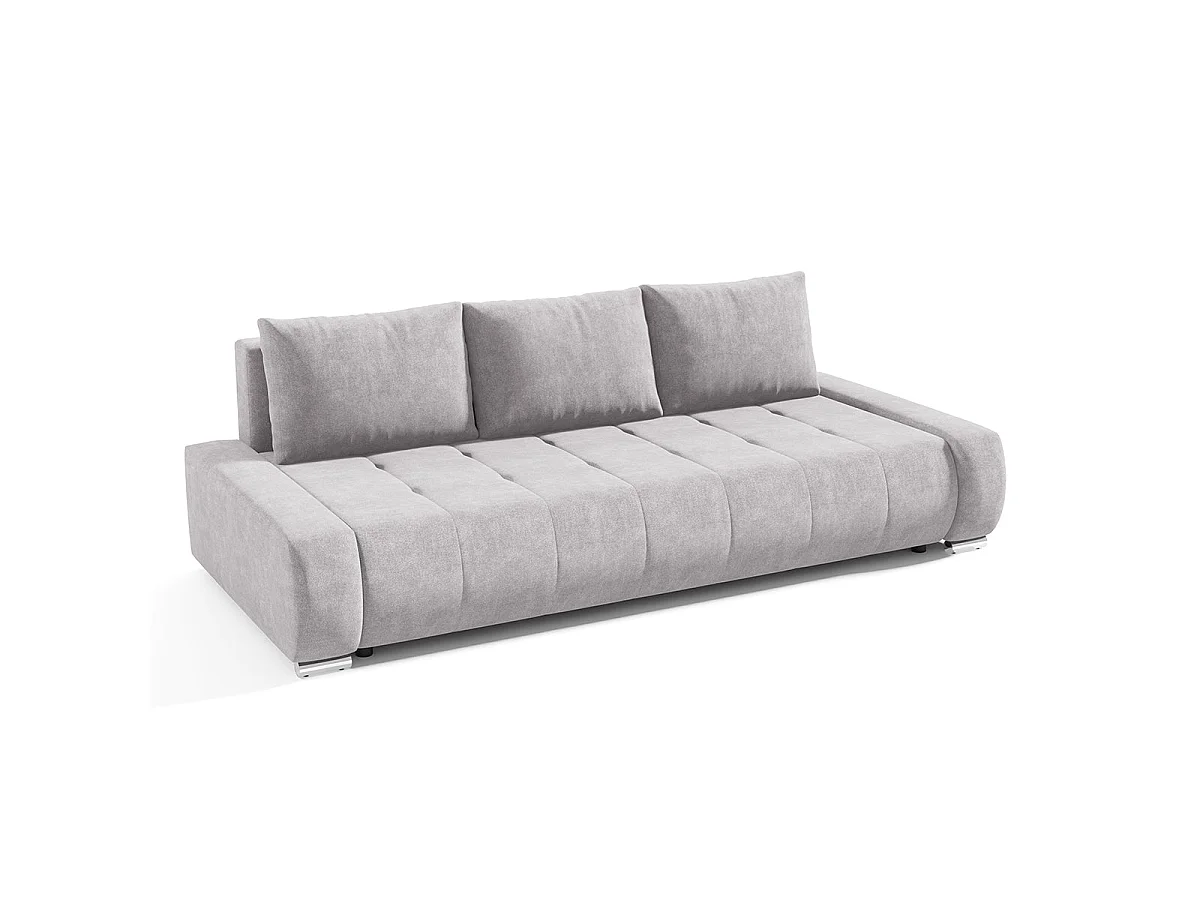 Canapé convertible 3 places avec coffre en tissu gris clair