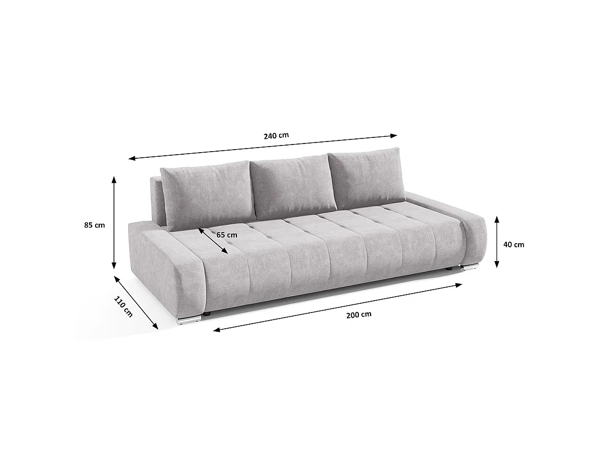 Canapé convertible 3 places avec coffre en tissu gris clair