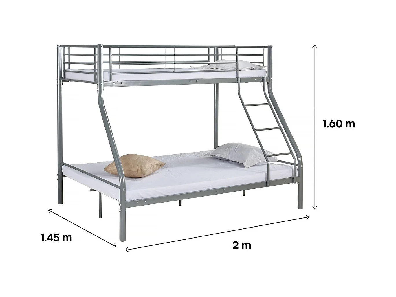 Litera metálica "Leo" incl. somier - 90/140 x 190 cm - Gris