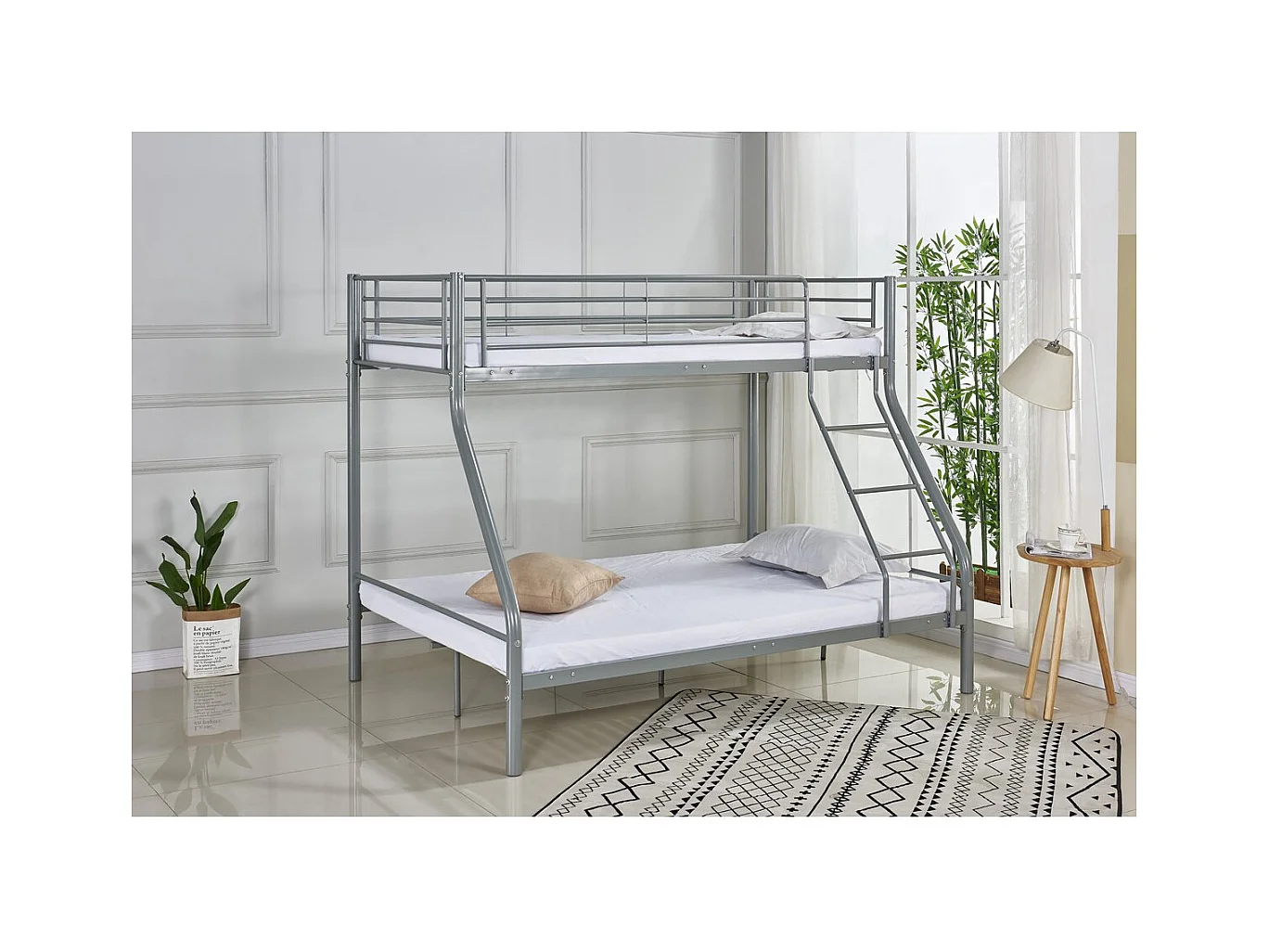 Lit superposé en métal "Leo" Sommiers inclus - 90/140 x 190 cm - Gris