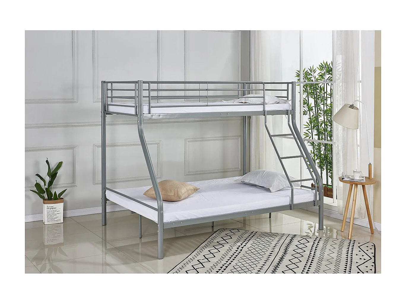 Metalowe łóżko piętrowe „Leo” wraz z podstawami – 90/140 x 190 cm – szare