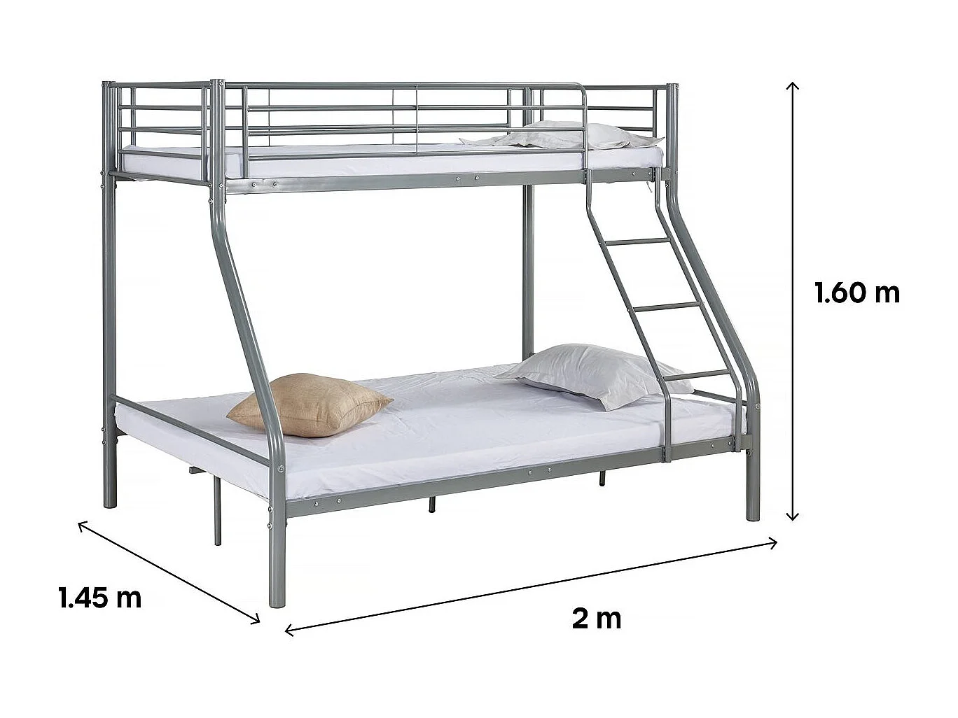 Lit superposé en métal "Leo" Sommiers inclus - 90/140 x 190 cm - Gris