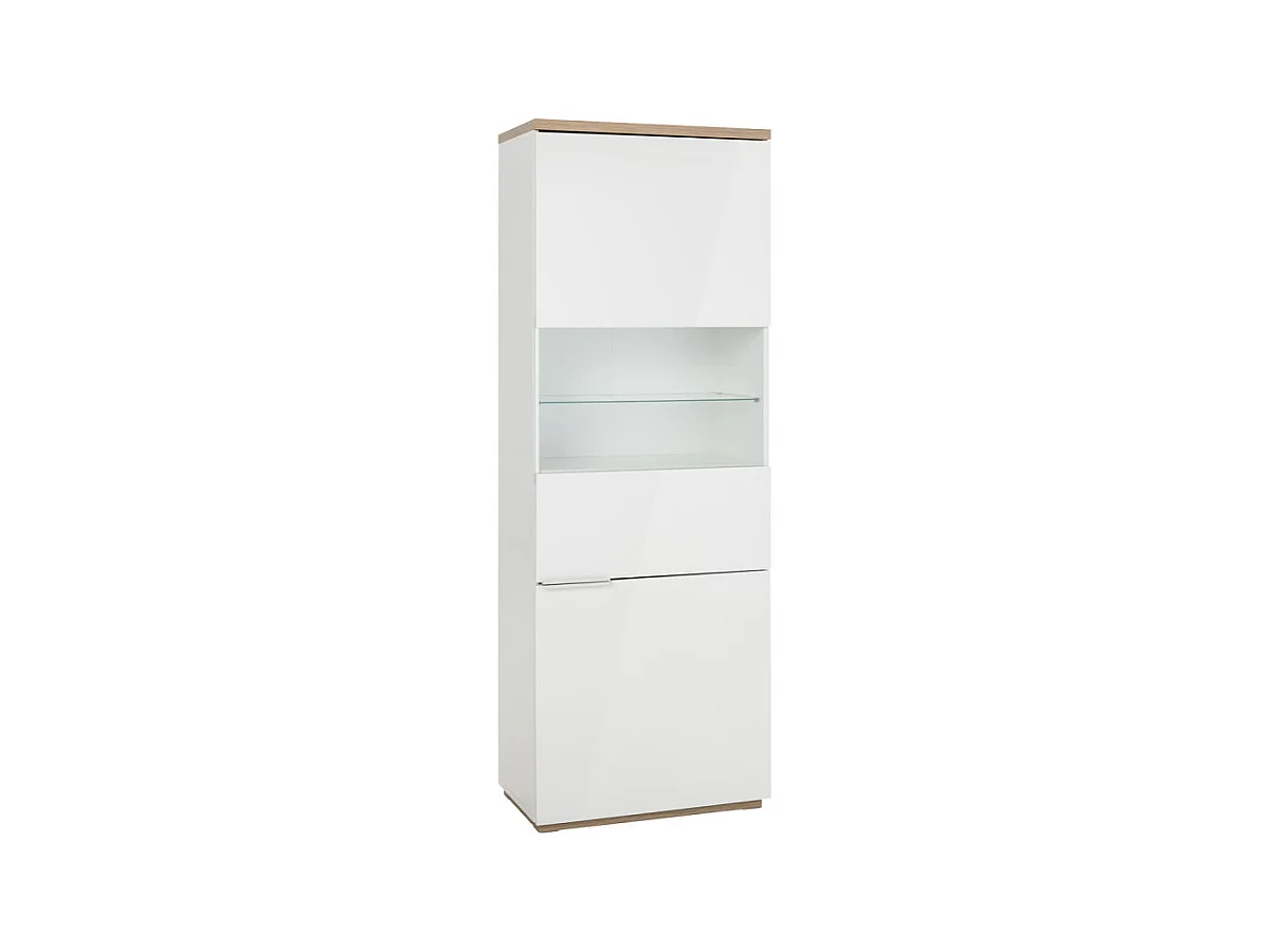 Vitrine réversible décor chêne texturé et blanc laqué - VERONICA