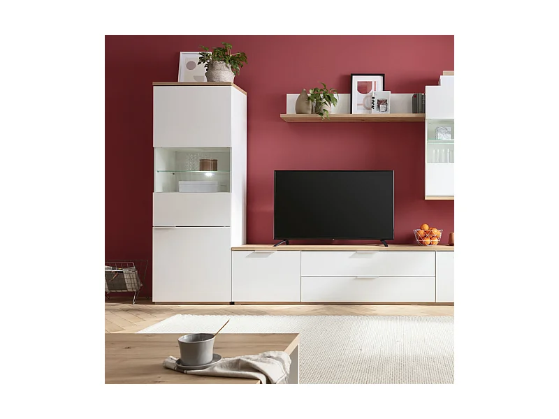 Vitrine réversible décor chêne texturé et blanc laqué - VERONICA