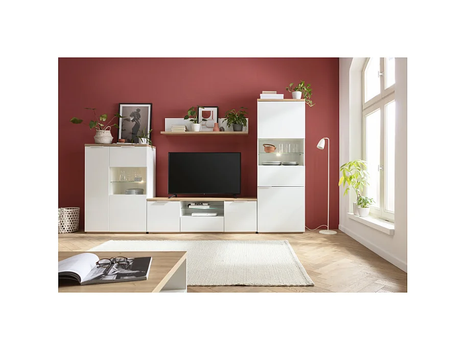 Vitrine réversible décor chêne texturé et blanc laqué - VERONICA