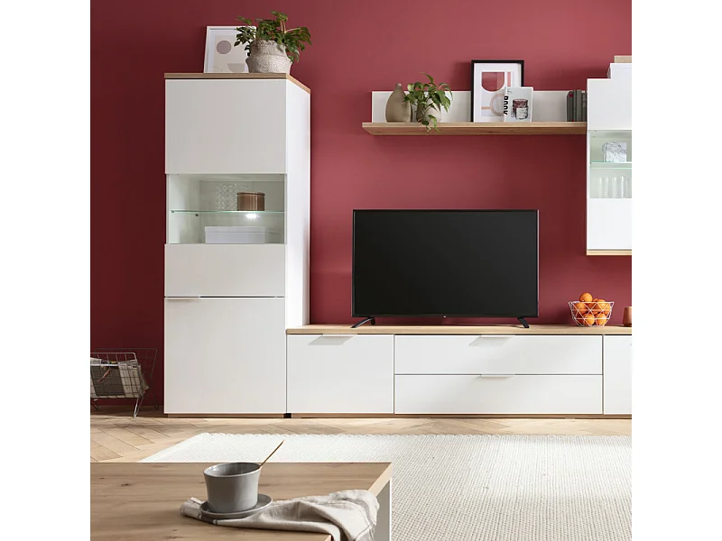 Vitrine réversible décor chêne texturé et blanc laqué - VERONICA