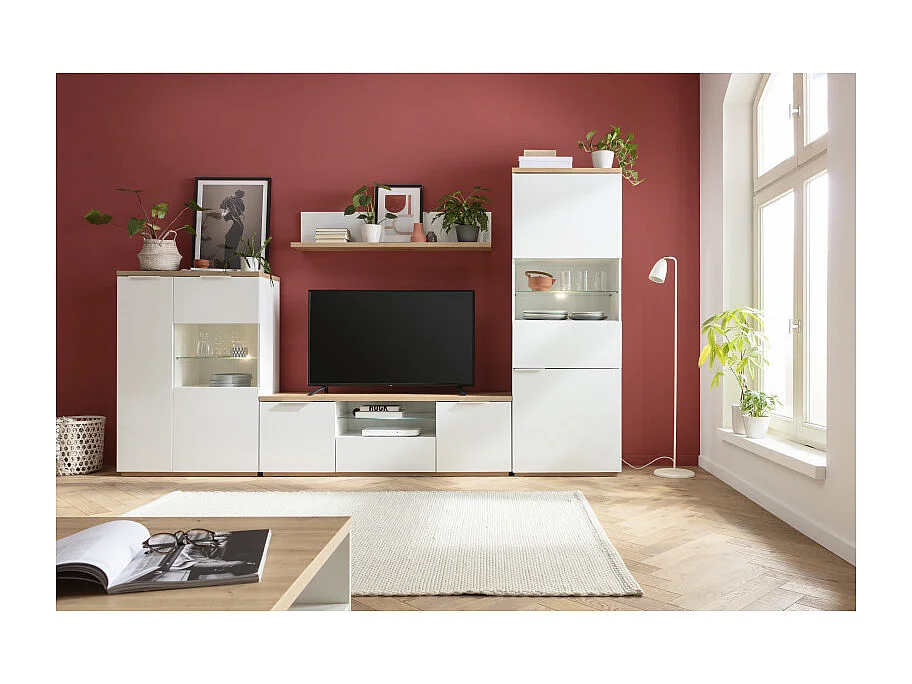 Vitrine réversible décor chêne texturé et blanc laqué - VERONICA