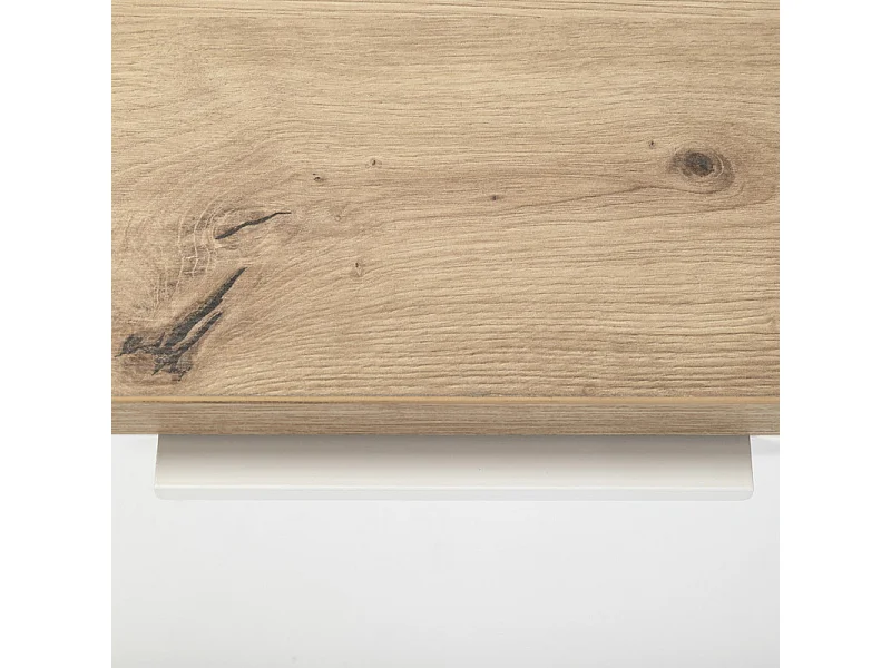 Meuble TV bas 270 cm bas décor chêne texturé et blanc laqué - VERONICA