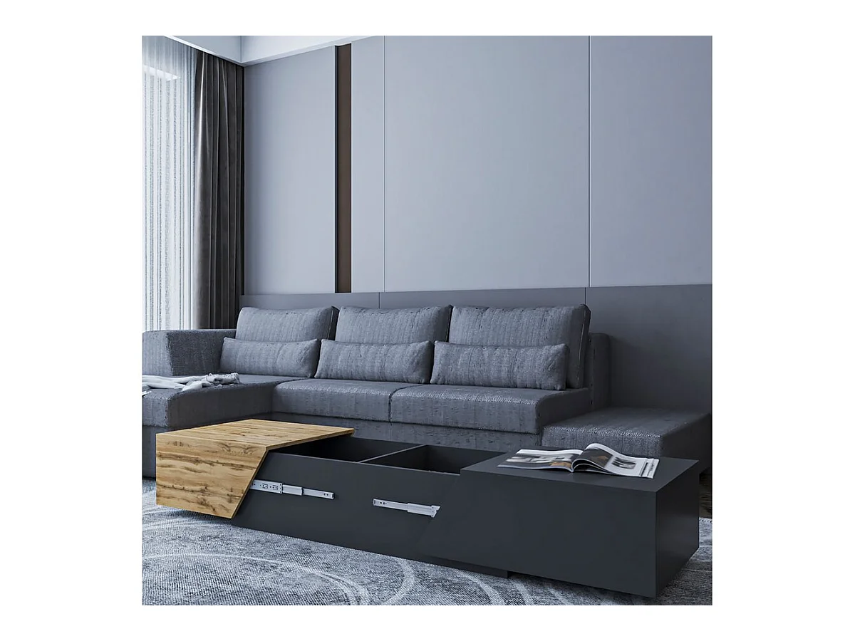 Table basse avec coffre "Ceelias" - 124 x 60 x 42 cm - Gris/Marron