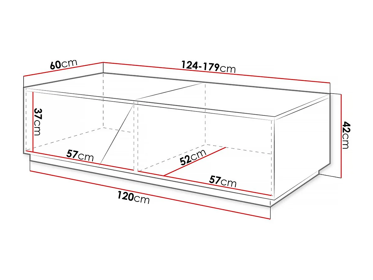 Table basse avec coffre "Ceelias" - 124 x 60 x 42 cm - Gris/Marron