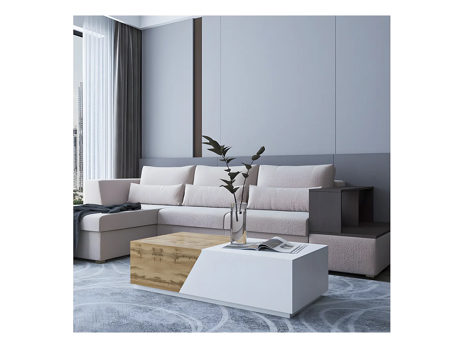 Mesa de centro "ceelias" con caja - 124 x 60 x 42 cm - Blanco/Marrón