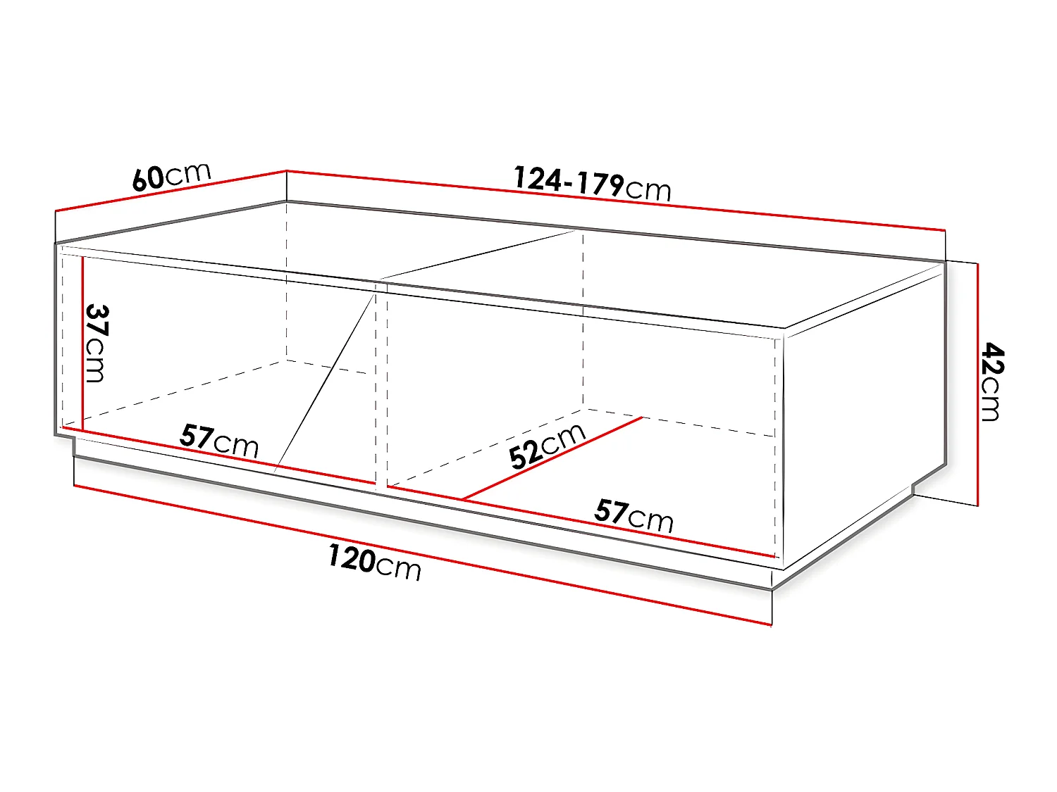 Mesa de centro "ceelias" con caja - 124 x 60 x 42 cm - Blanco/Marrón