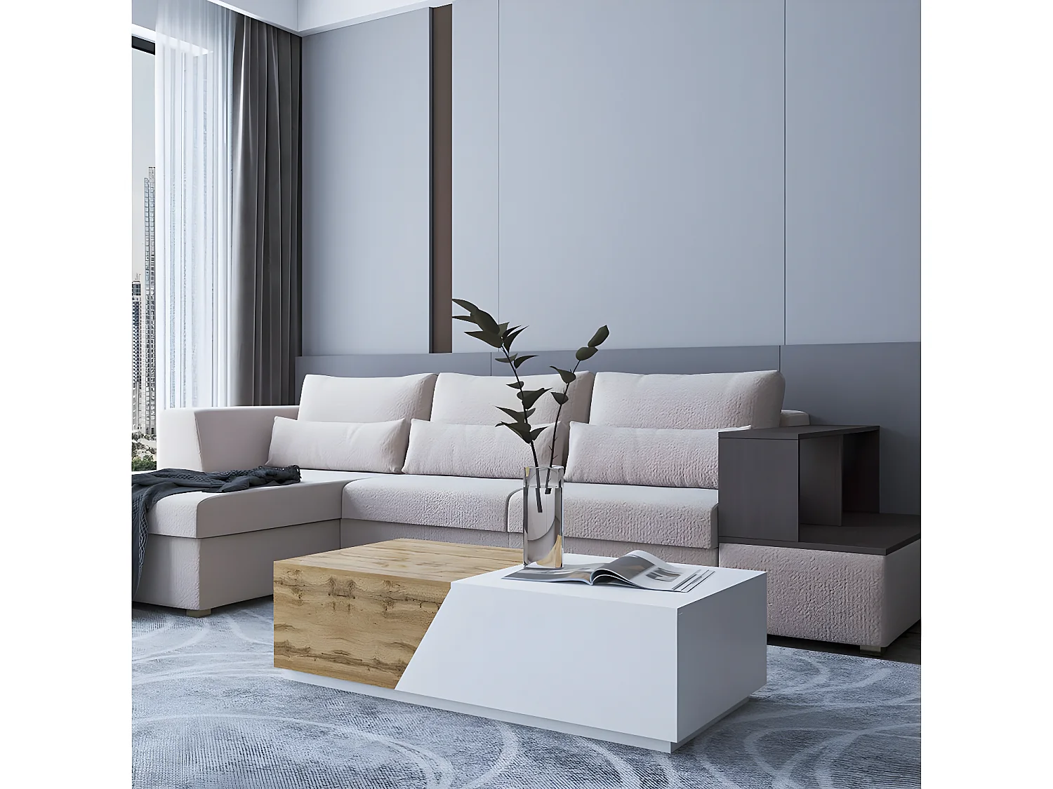 Mesa de centro Ceelias com grande compartimento de armazenamento - Branco/Marrom