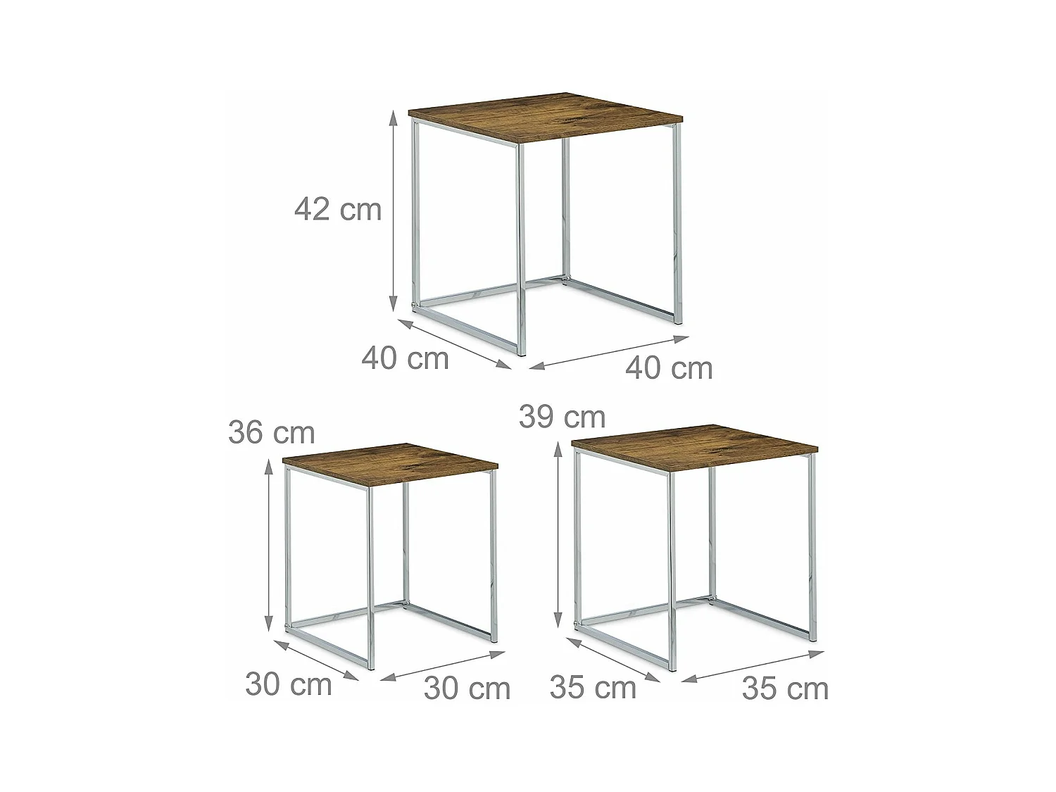Lot de 3 tables bois marron 40 x 40 x 42 cm 0913002